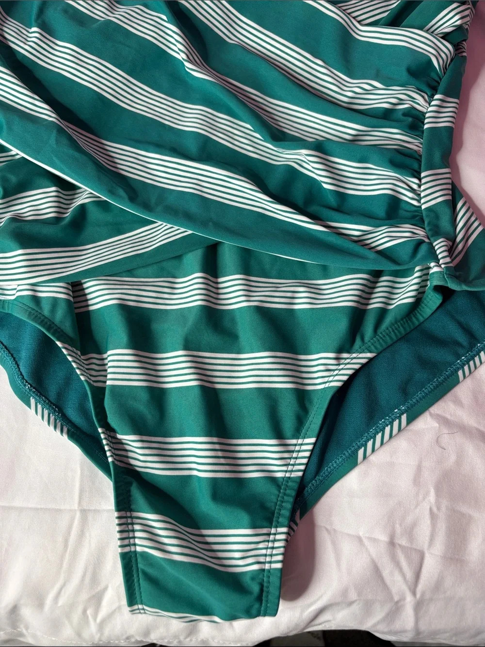 Terra & Sky Teal and White Striped One-Piece Swimdress - Picture 3 of 6